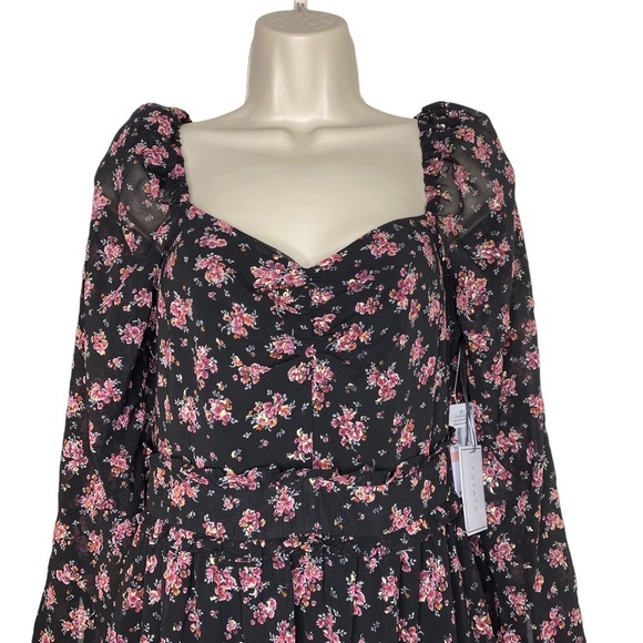 1. STATE | NWT Long Sleeve Midi Dress in Gold Foil Floral Chiffon Size 2/S - Picture 4 of 9